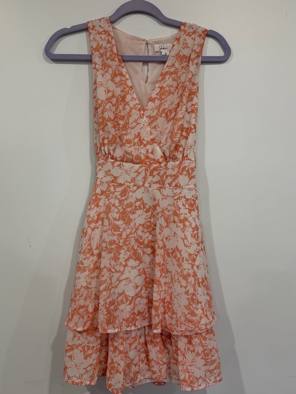 Floral Peach Wrap Sleeveless Dress - S